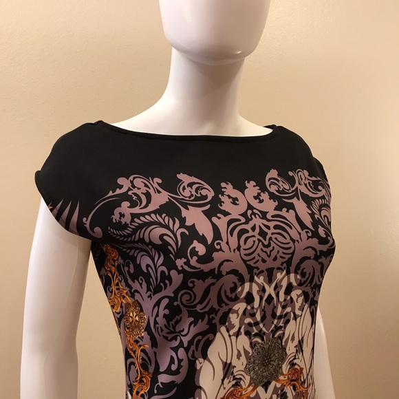 Viviana Gabeiras Sheath Scuba Dress NEW Size Medium Black Orange - Picture 3 of 16